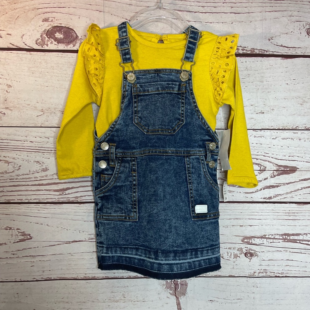 7 for all mankind Flutter Sleeve Eyelet Ruffle Top & Denim Overall Dress